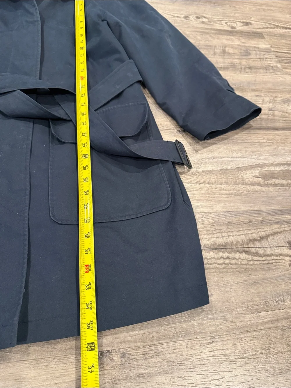 Burberry London Rain Jacket Trench Coat Removable Hood Belted Navy Women’s - Picture 9 of 14